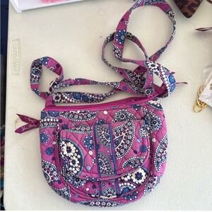 Vera Bradley Crossbody Bag Purse Magenta Pink Blue Quilted Floral Paisley